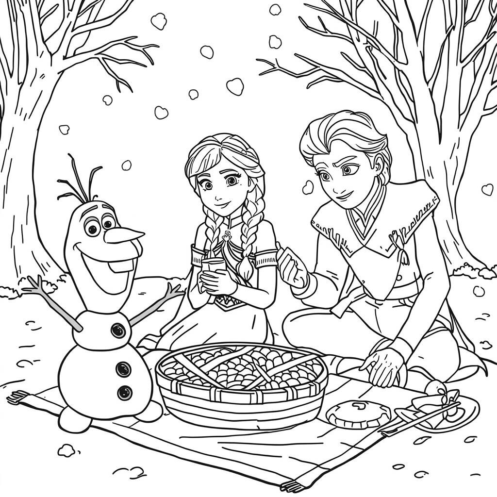 Desenho de Olaf e seus amigos do Frozen para Colorir
