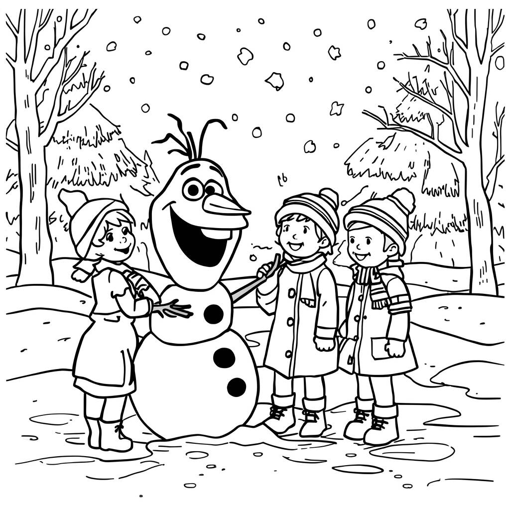 Desenho de Olaf fazendo um boneco de neve para Colorir