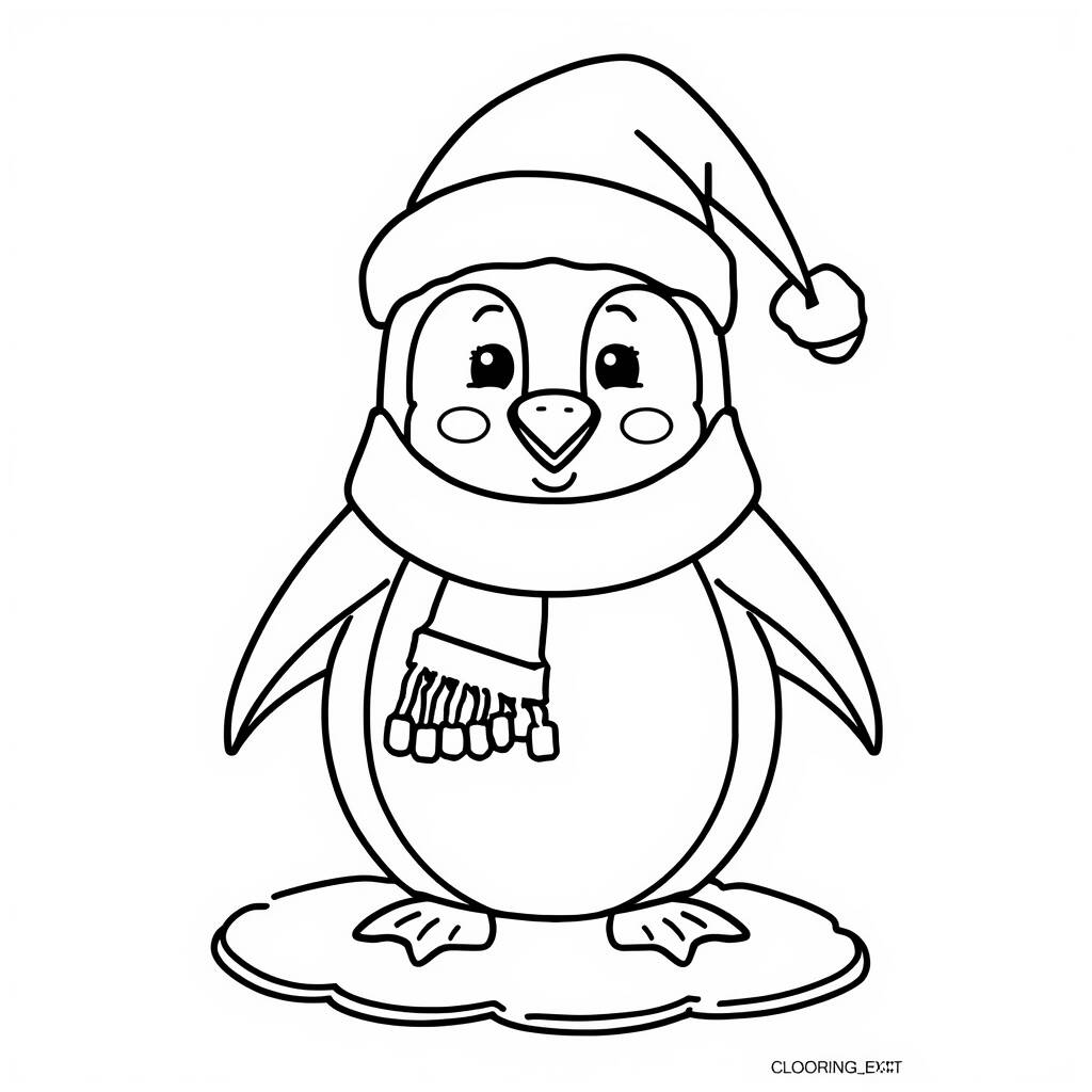 Desenho de Pinguim de Natal Fofo para Colorir