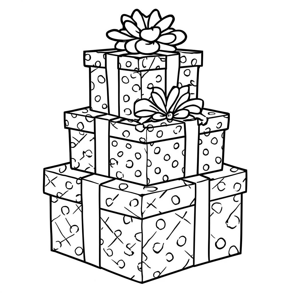 Desenho de Presentes de Natal Empilhados para Colorir