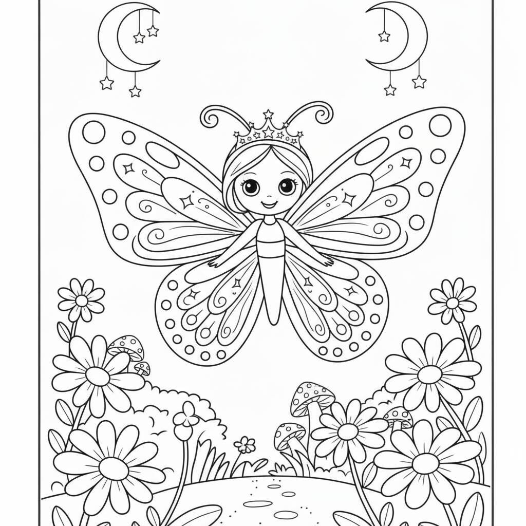 Desenho de Princesa Fada com Borboletas para colorir