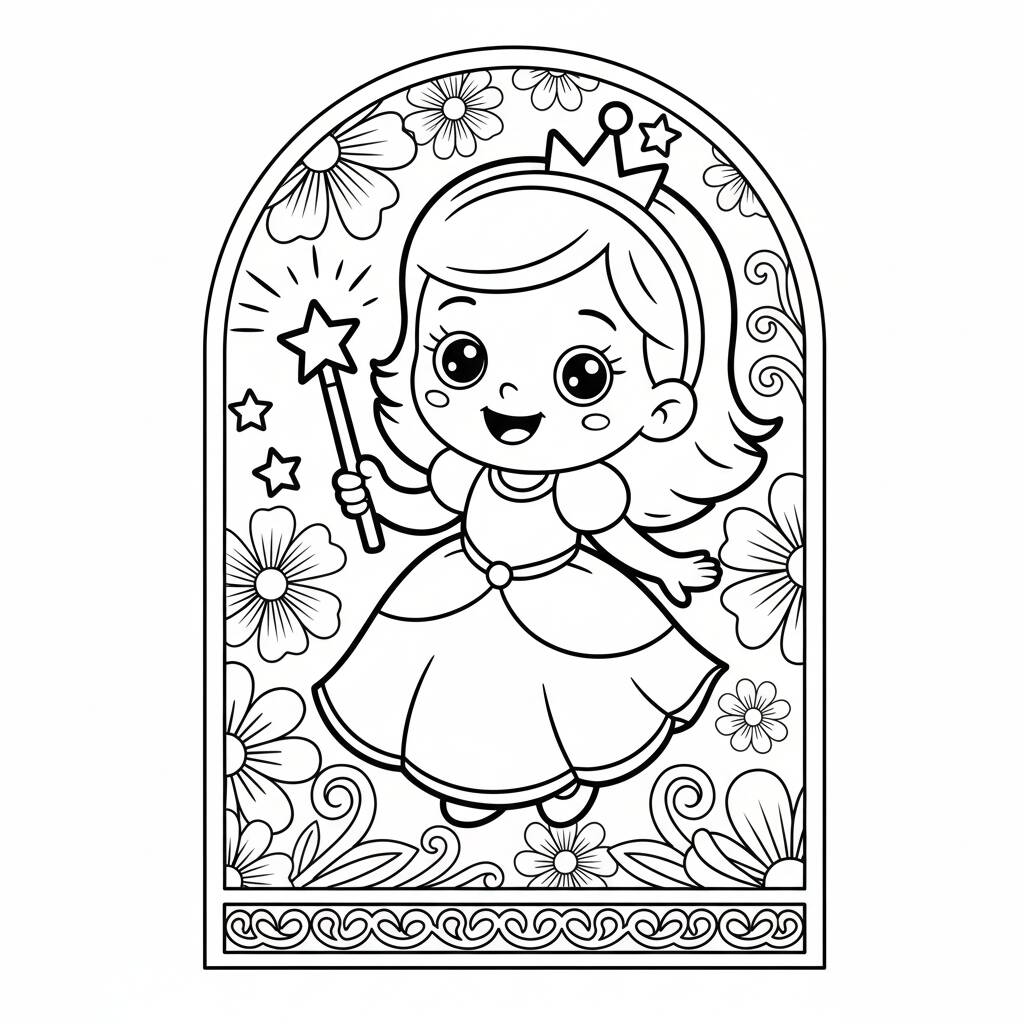 Desenho de Princesa Mágica com varinha para colorir