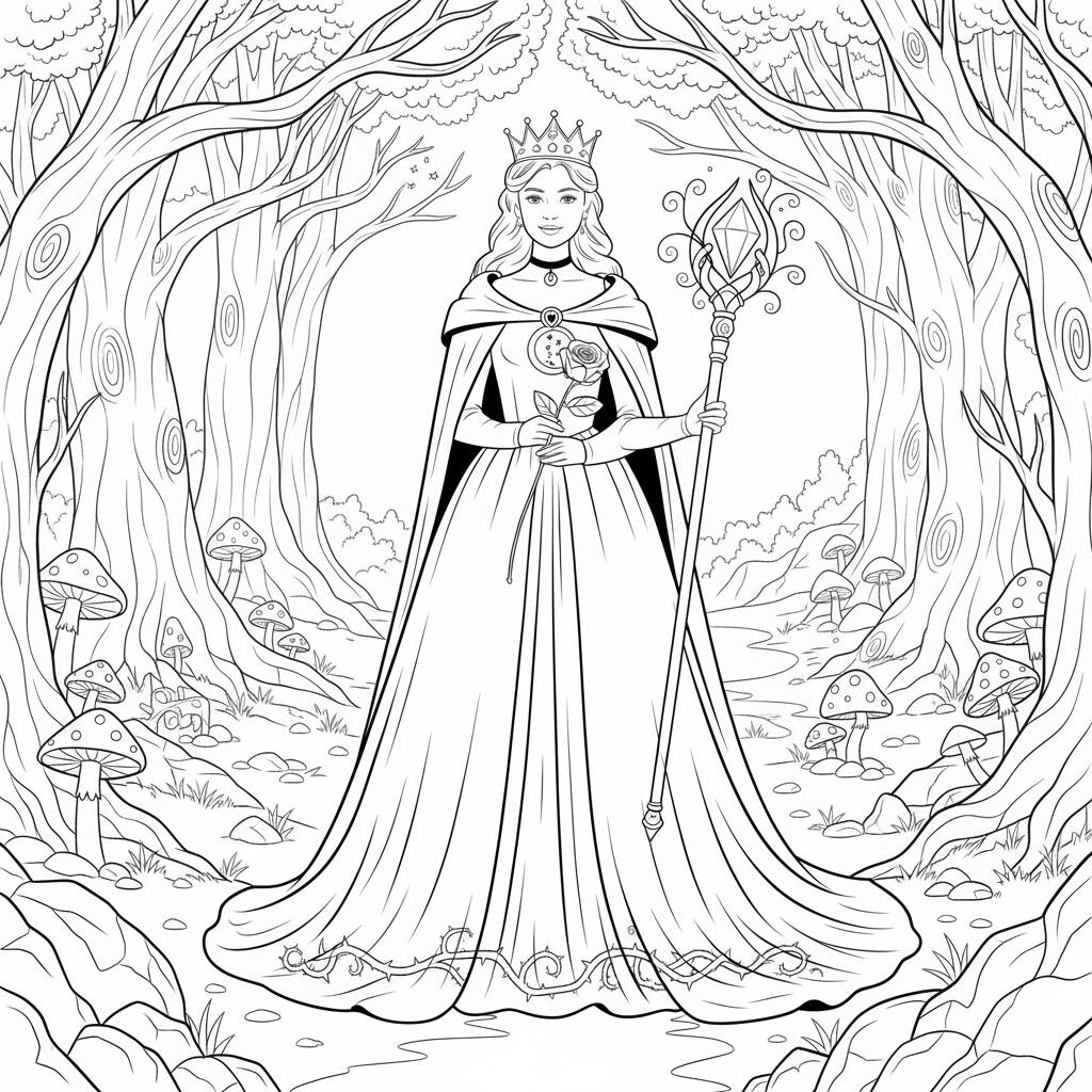 Desenho de Princesa Mágica na Floresta Encantada para colorir
