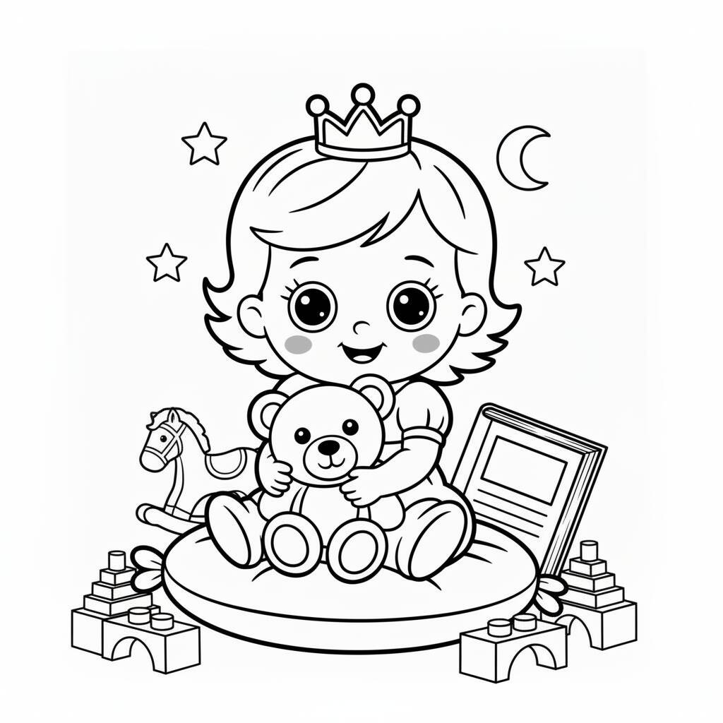 Desenho de Princesa com ursinho para colorir