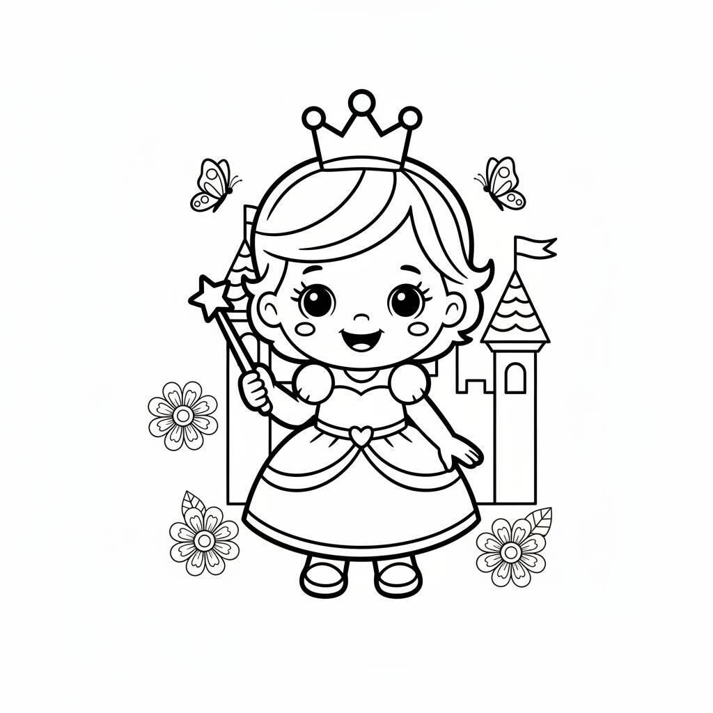 Desenho de Princesa com varinha mágica para colorir