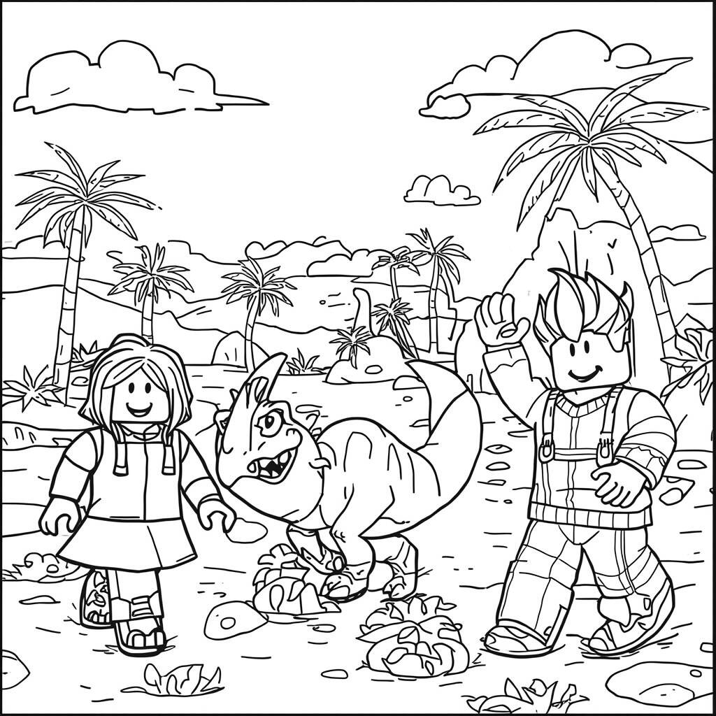 Desenho de Roblox para Colorir com Dinossauros