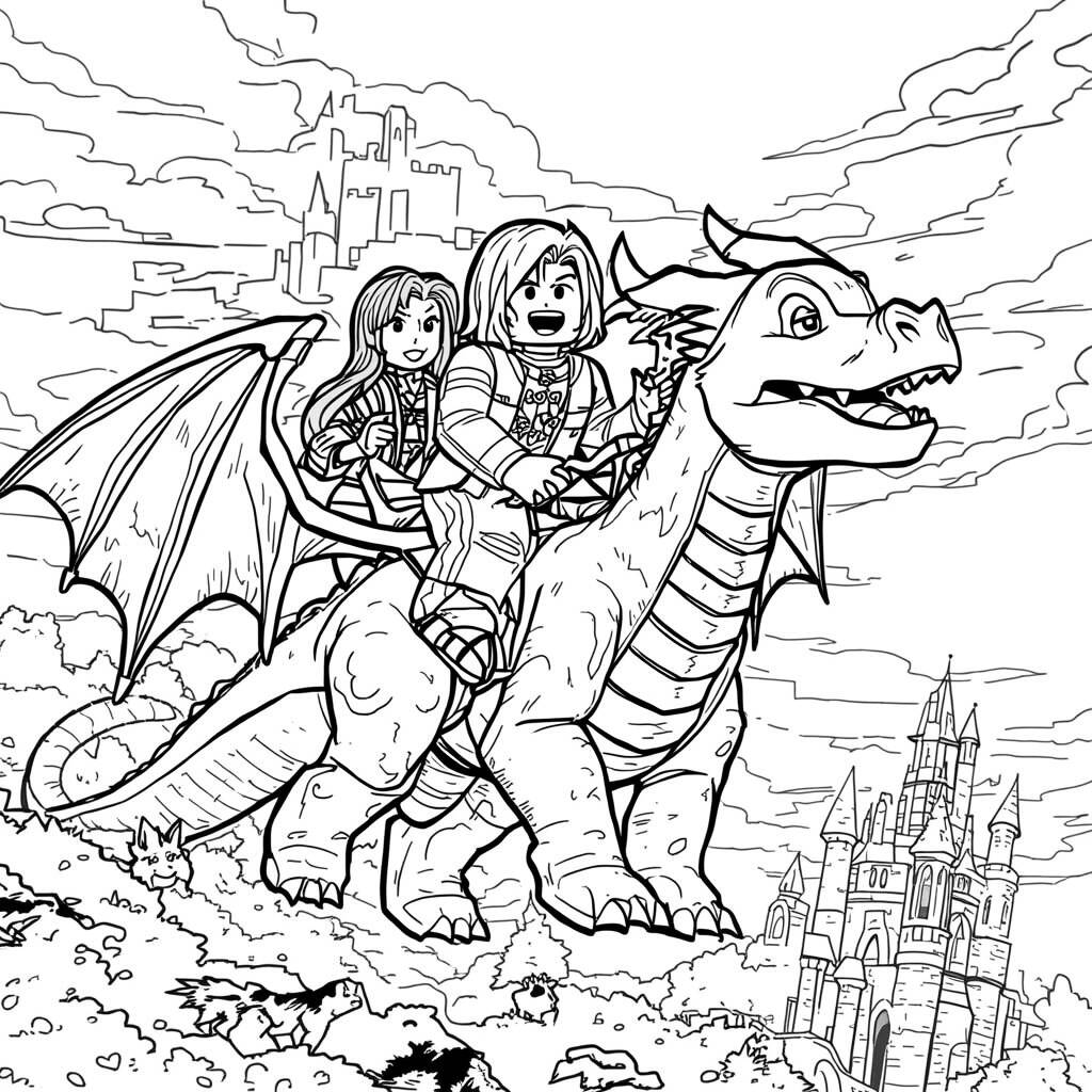 Desenho de Roblox para Colorir com Dragões