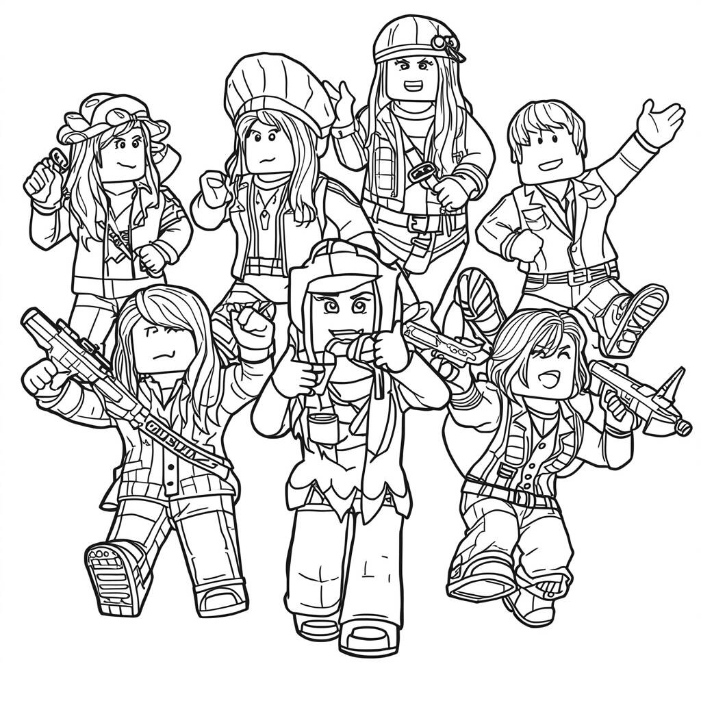 Desenho de Roblox para Colorir com Personagens Famosos