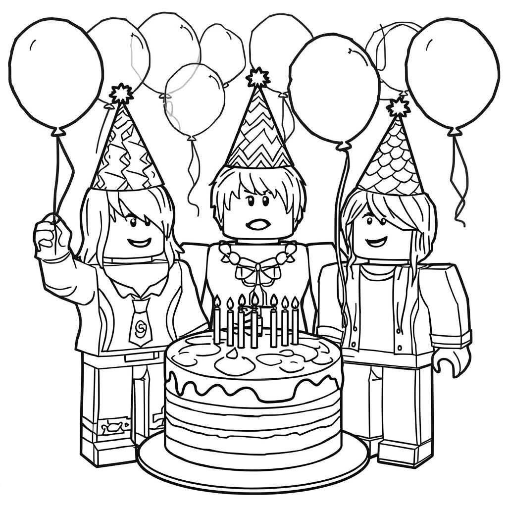 Desenho de Roblox para Colorir de Festa de Aniversário