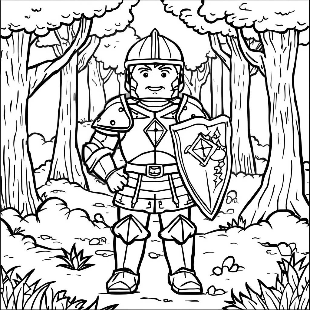 Desenho de Steve com Armadura do Minecraft para Colorir