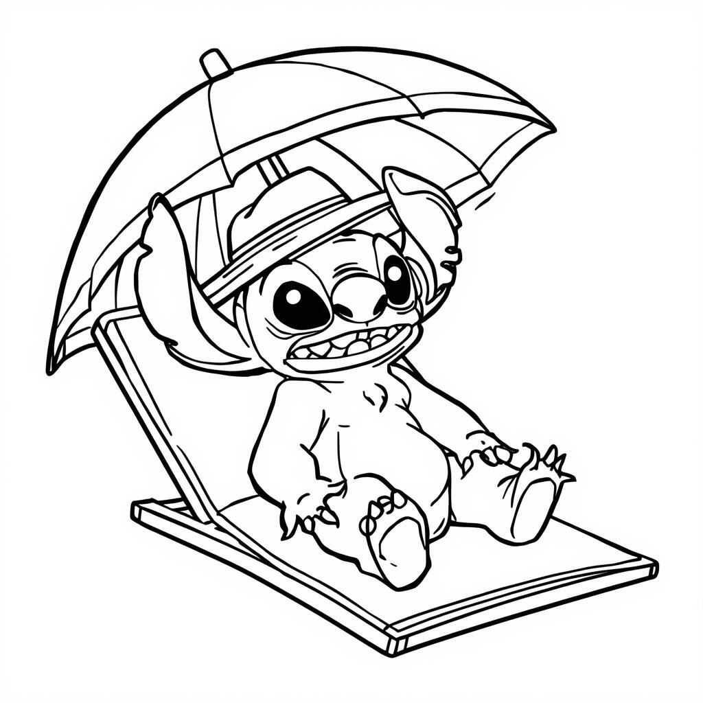 Desenho de Stitch com Chapéu de Praia para Colorir