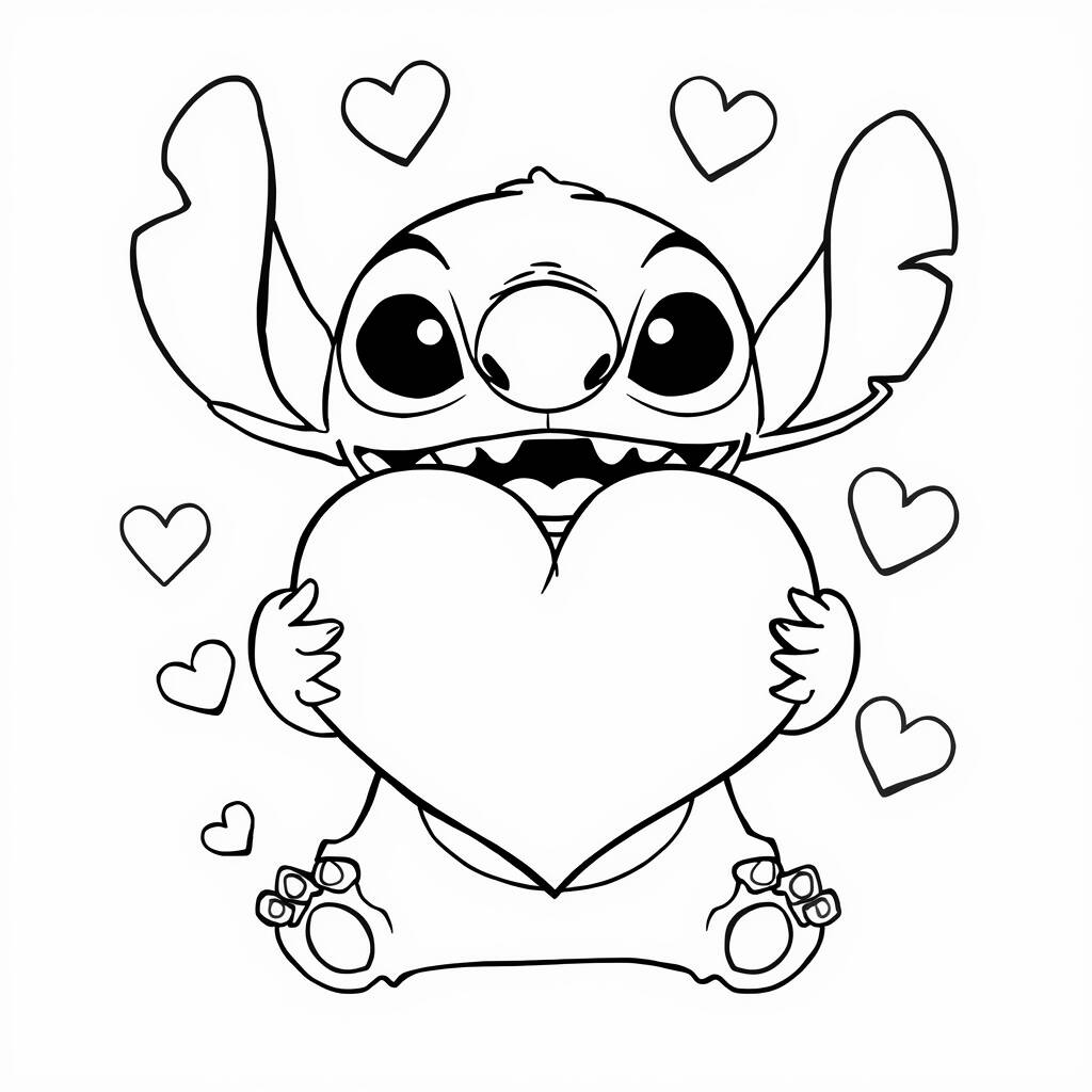 Desenho de Stitch com Coração para Colorir