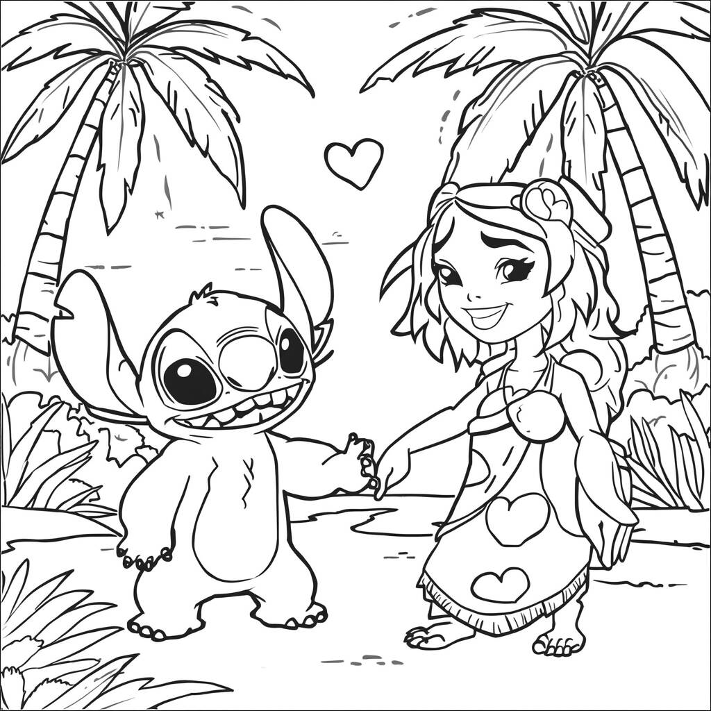 Desenho de Stitch com Lilo para Colorir