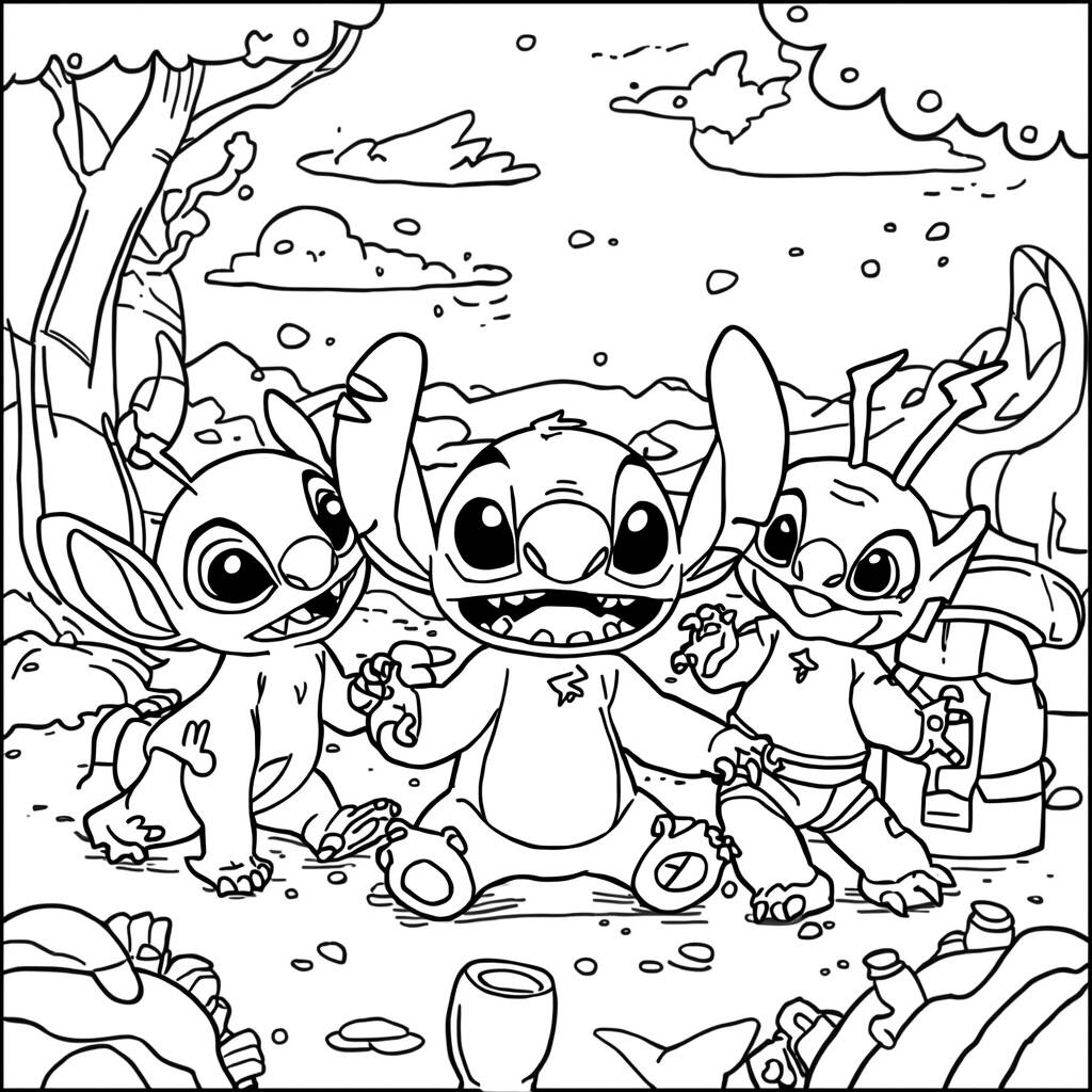 Desenho de Stitch e Amigos para Colorir