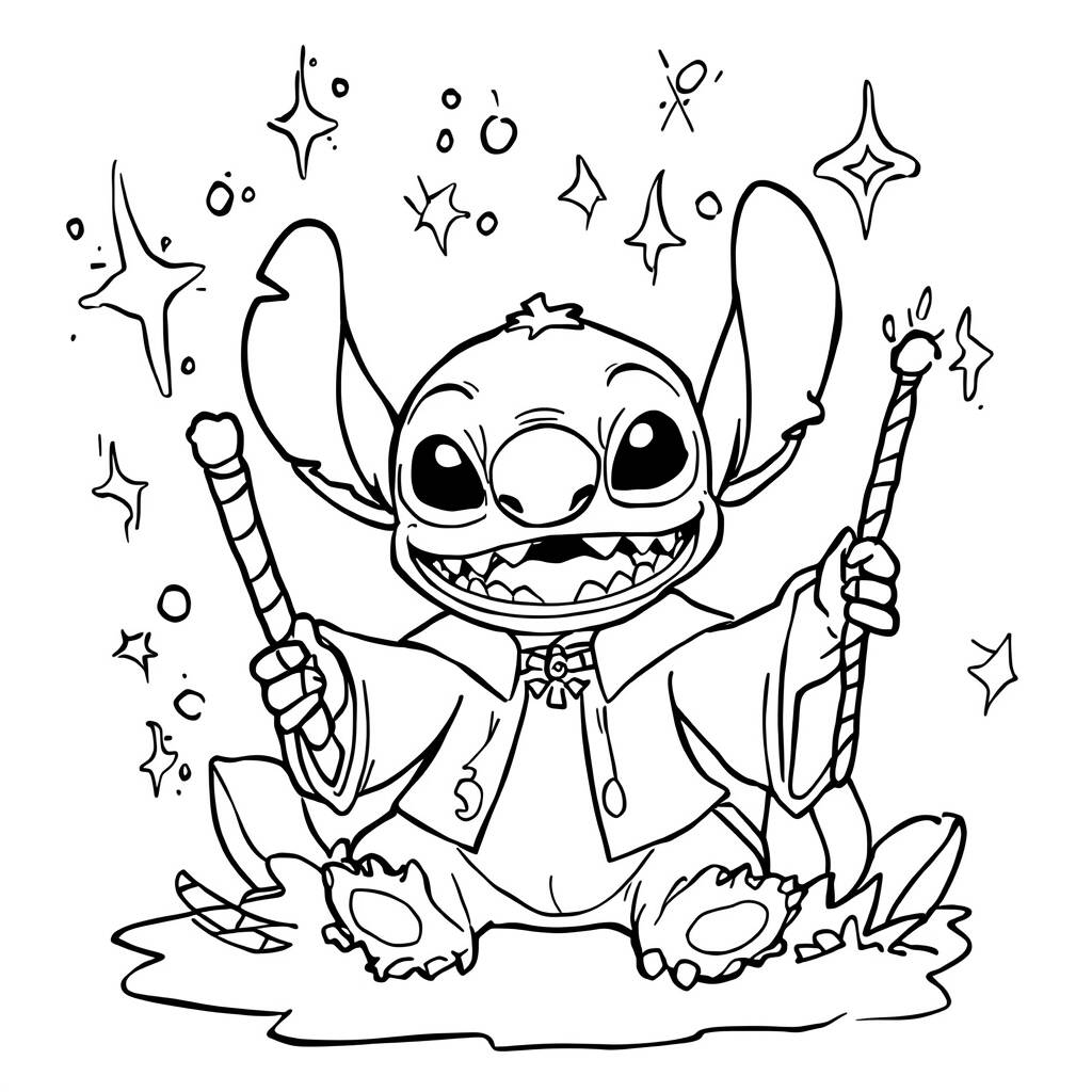 Desenho de Stitch e a Magia para Colorir