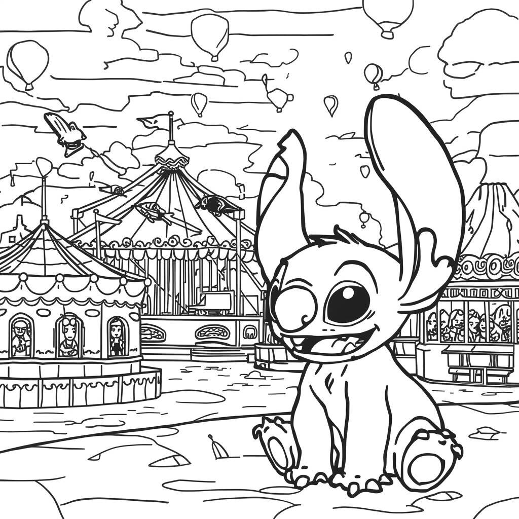 Desenho de Stitch em um Festival para Colorir