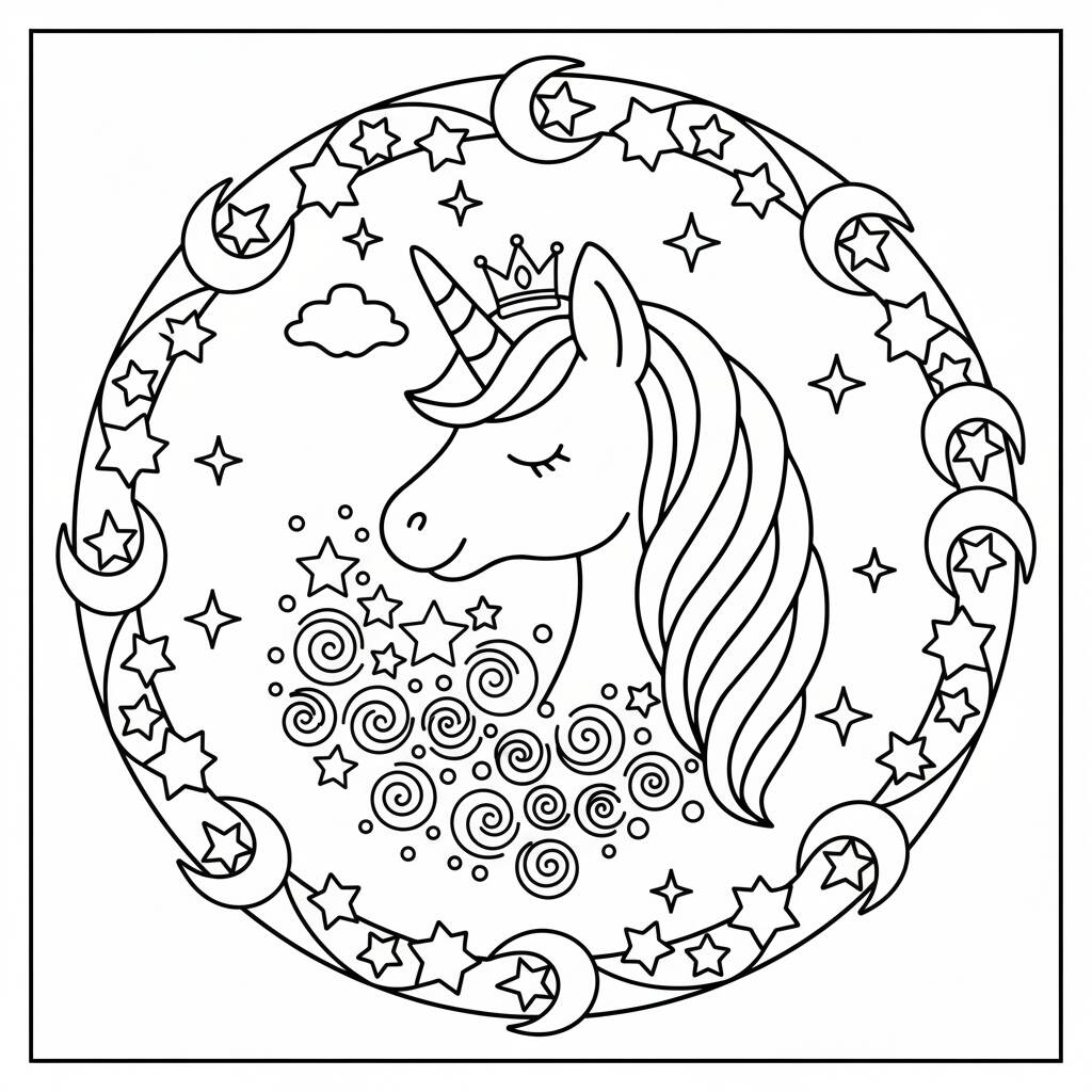 Desenho de Unicórnio com estrelas para colorir
