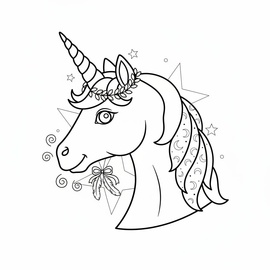 Desenho de Unicórnio com flores para colorir