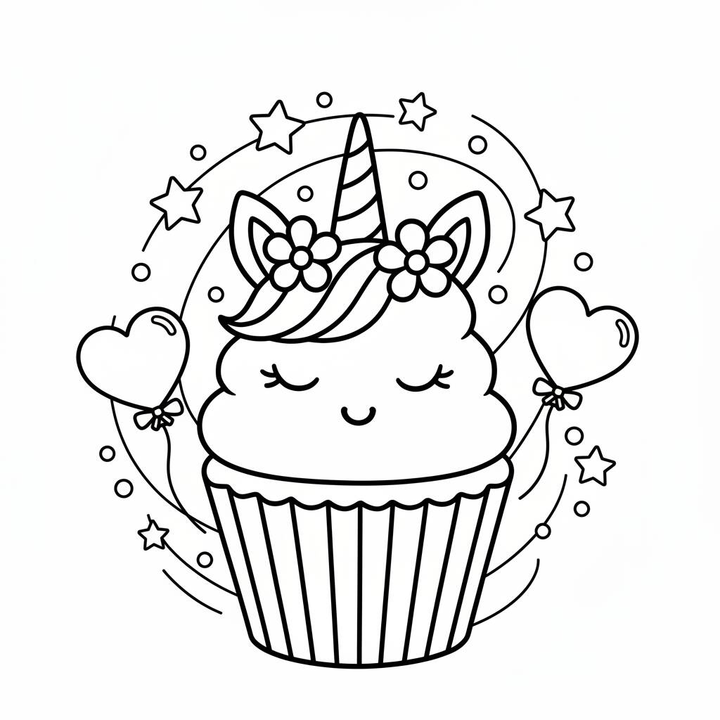Desenho de Unicórnio em cupcake para colorir