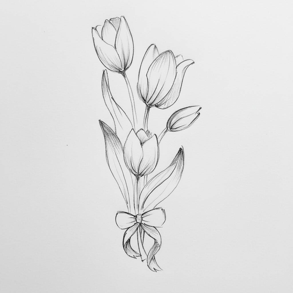Dibujo de un ramo de flores con un lazo para dibujar.