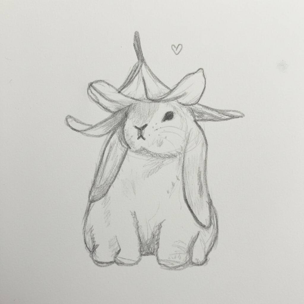 Desenho de coelho adorável com chapéu de flor