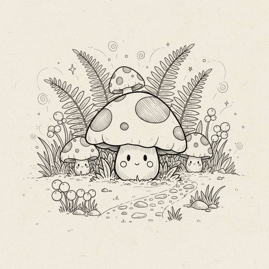 Colorear Setas adorables en un entorno mágico