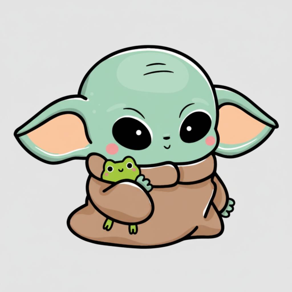 Caricatura de criatura adorable sosteniendo una rana