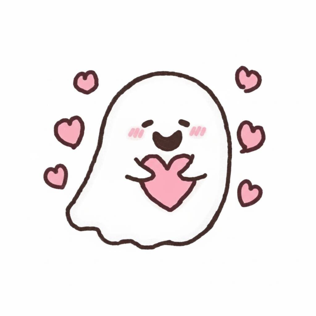 Dibujo de Adorable fantasma sosteniendo un corazón para colorear