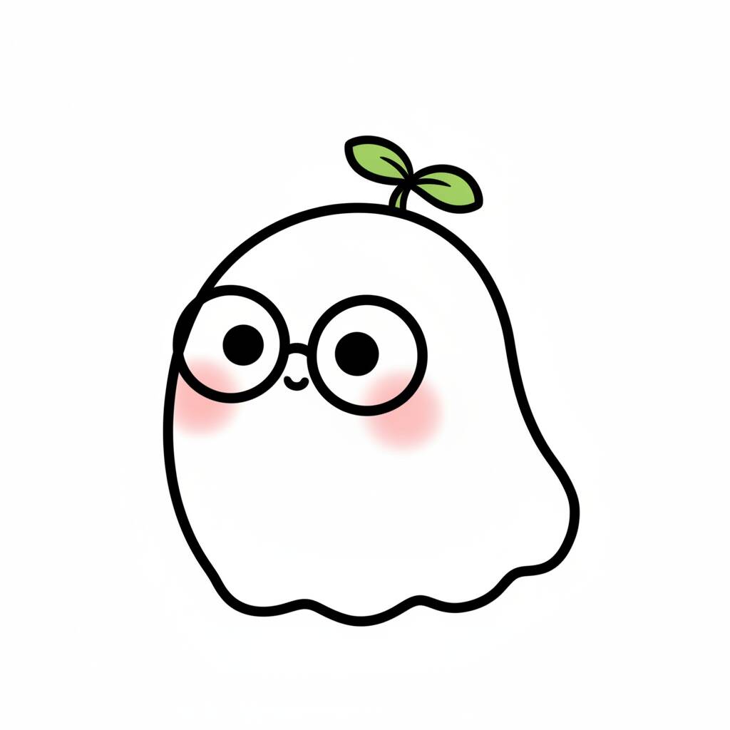 Lindo fantasma con gafas y una planta para colorear