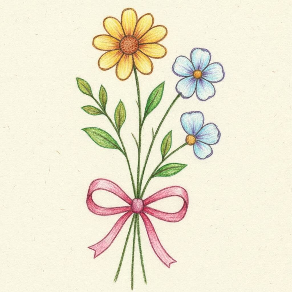 Desenho de flores coloridas com laço para colorir