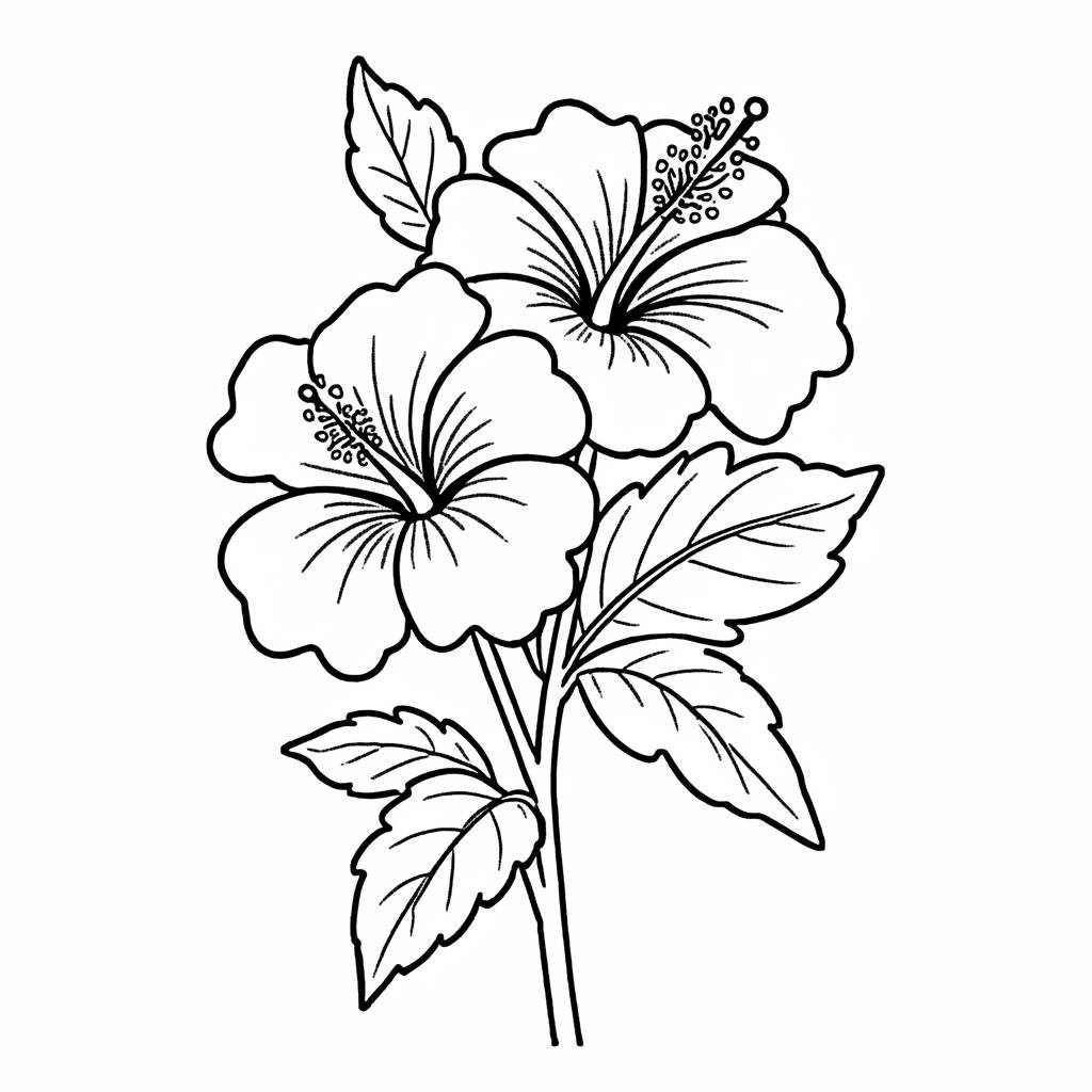 Desenho de flores de hibisco para colorir