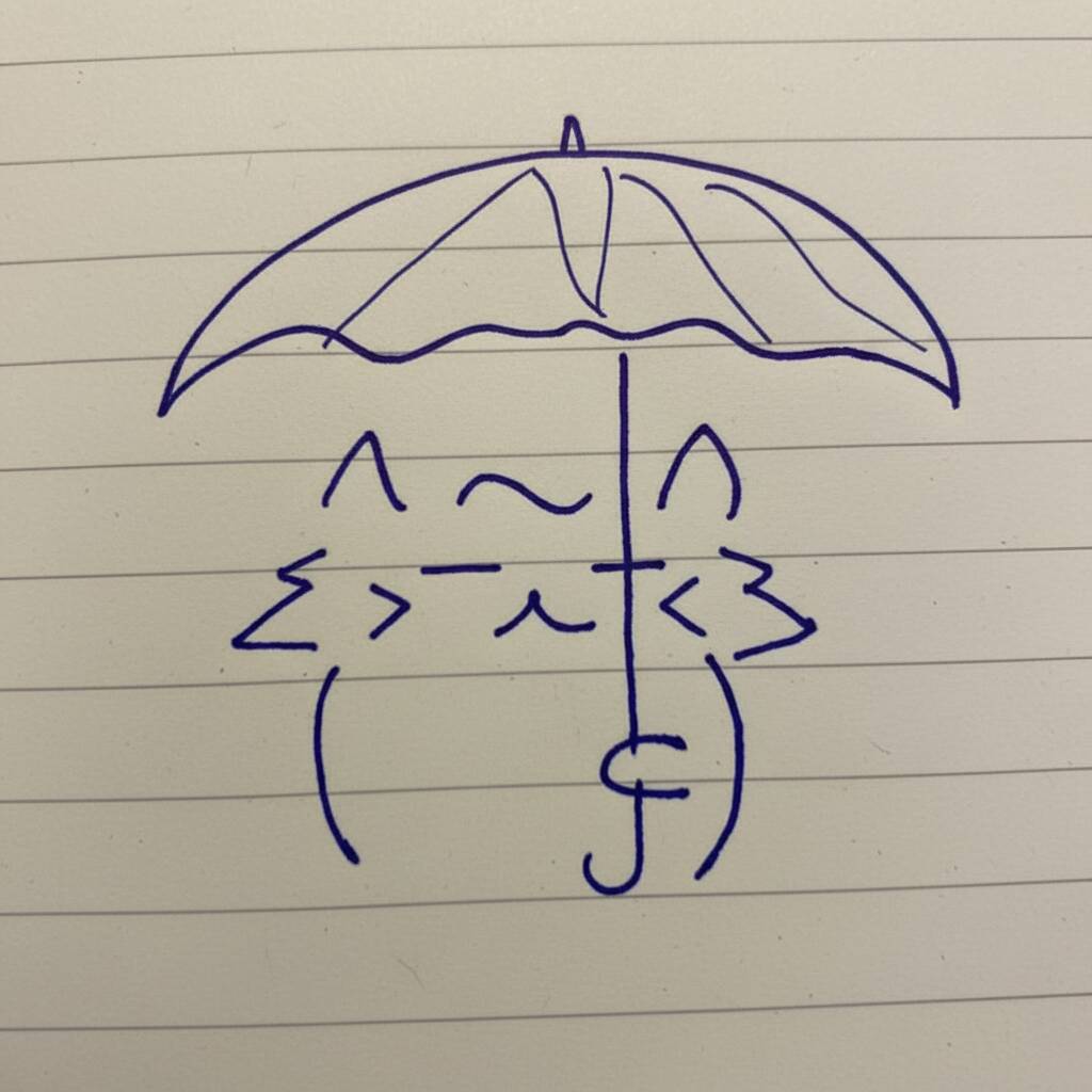Desenho de gato fofo com guarda-chuva para colorir