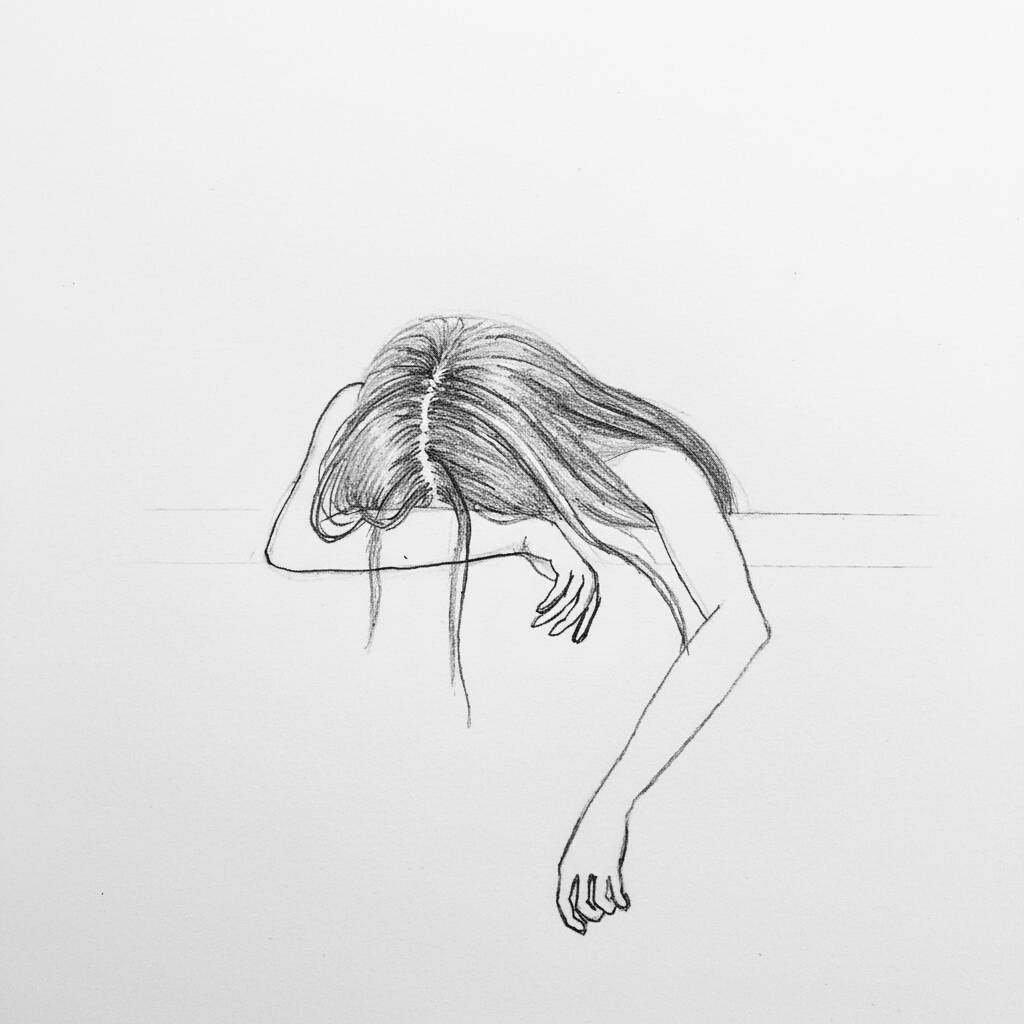 Desenho de mulher relaxando com cabelo solto