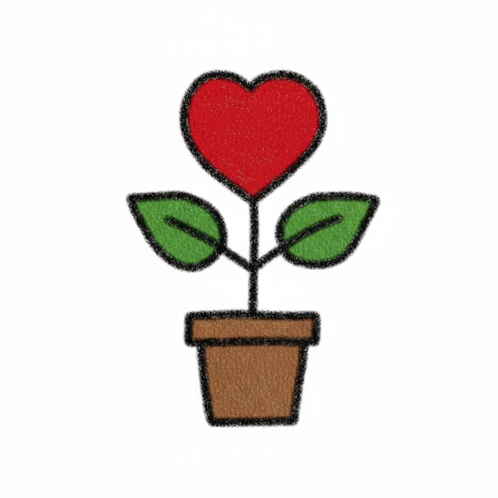 Desenho de planta com coração em vaso para colorir