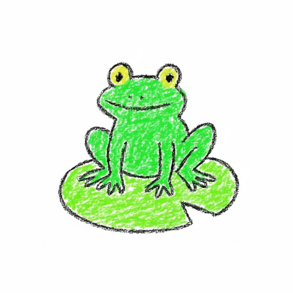 Desenho de sapo sentado em uma folha de lírio para colorir