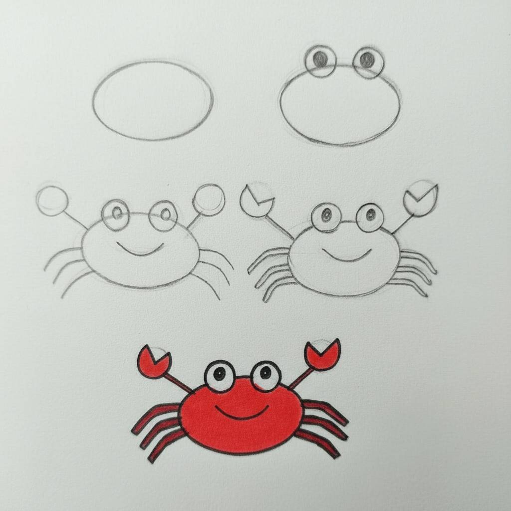Desenho de um caranguejo passo a passo para colorir