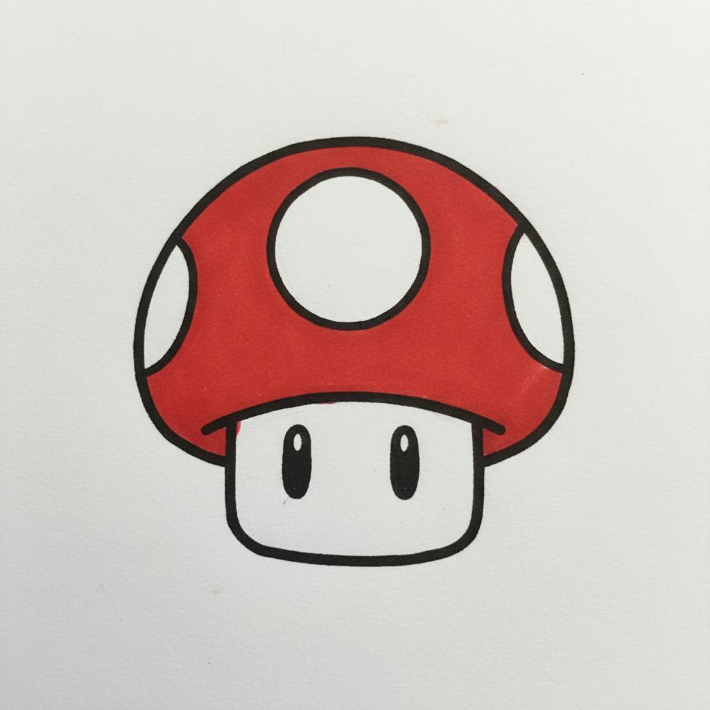 Desenho de um cogumelo vermelho com bolinhas brancas para colorir