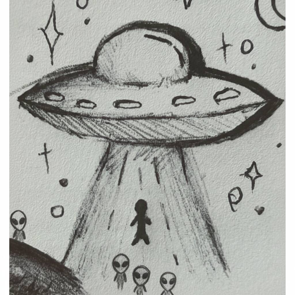 Desenho de um disco voador com alienígenas para colorir