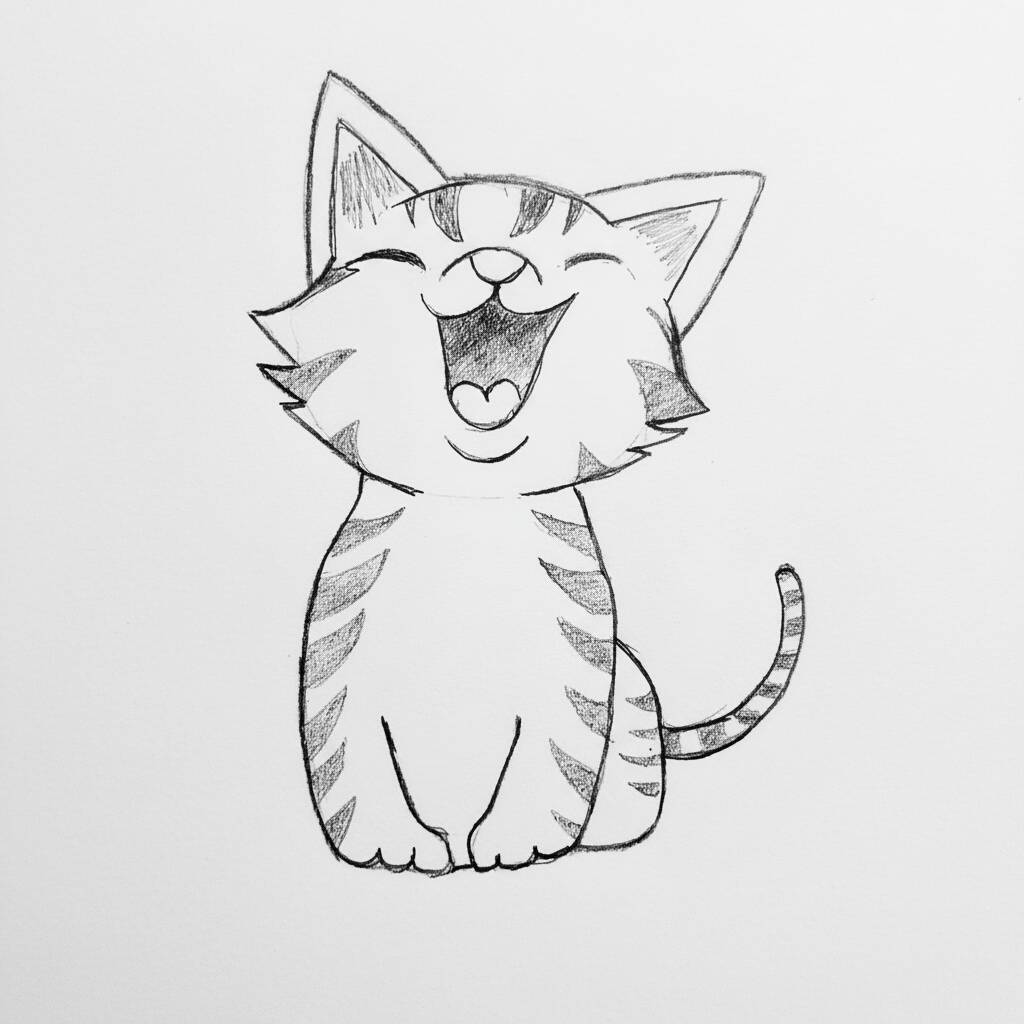 Desenho de um gato fofo e sorridente para colorir