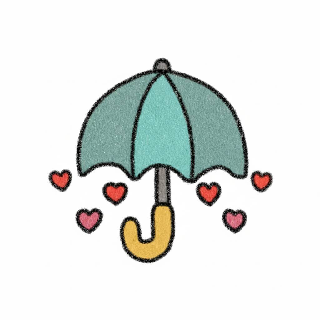 Desenho de um guarda-chuva colorido com corações para colorir