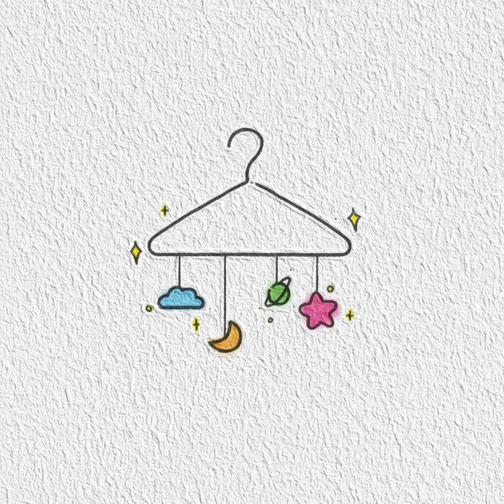 Desenho de um móbile com nuvens, estrelas e planetas para colorir