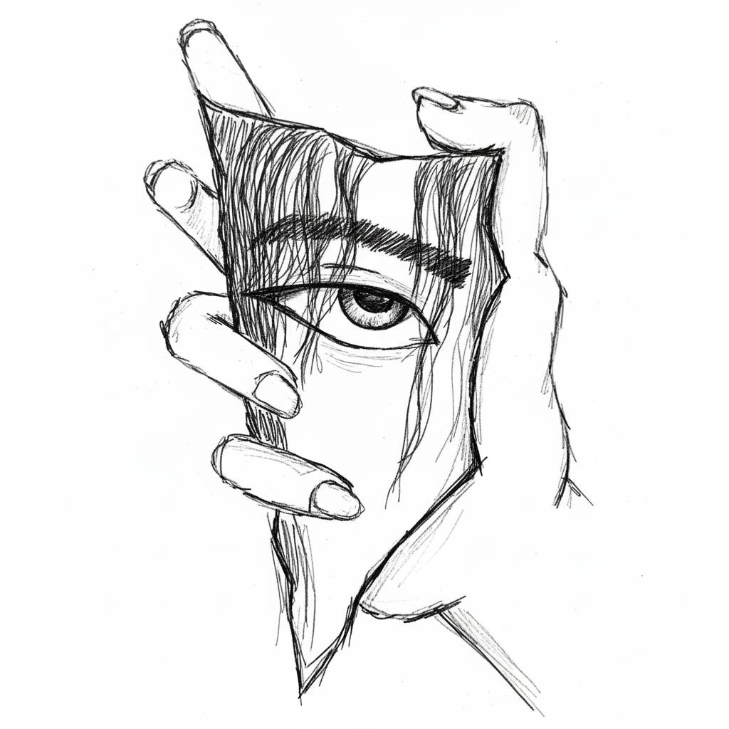 Desenho de uma mão segurando um olho enigmático para colorir