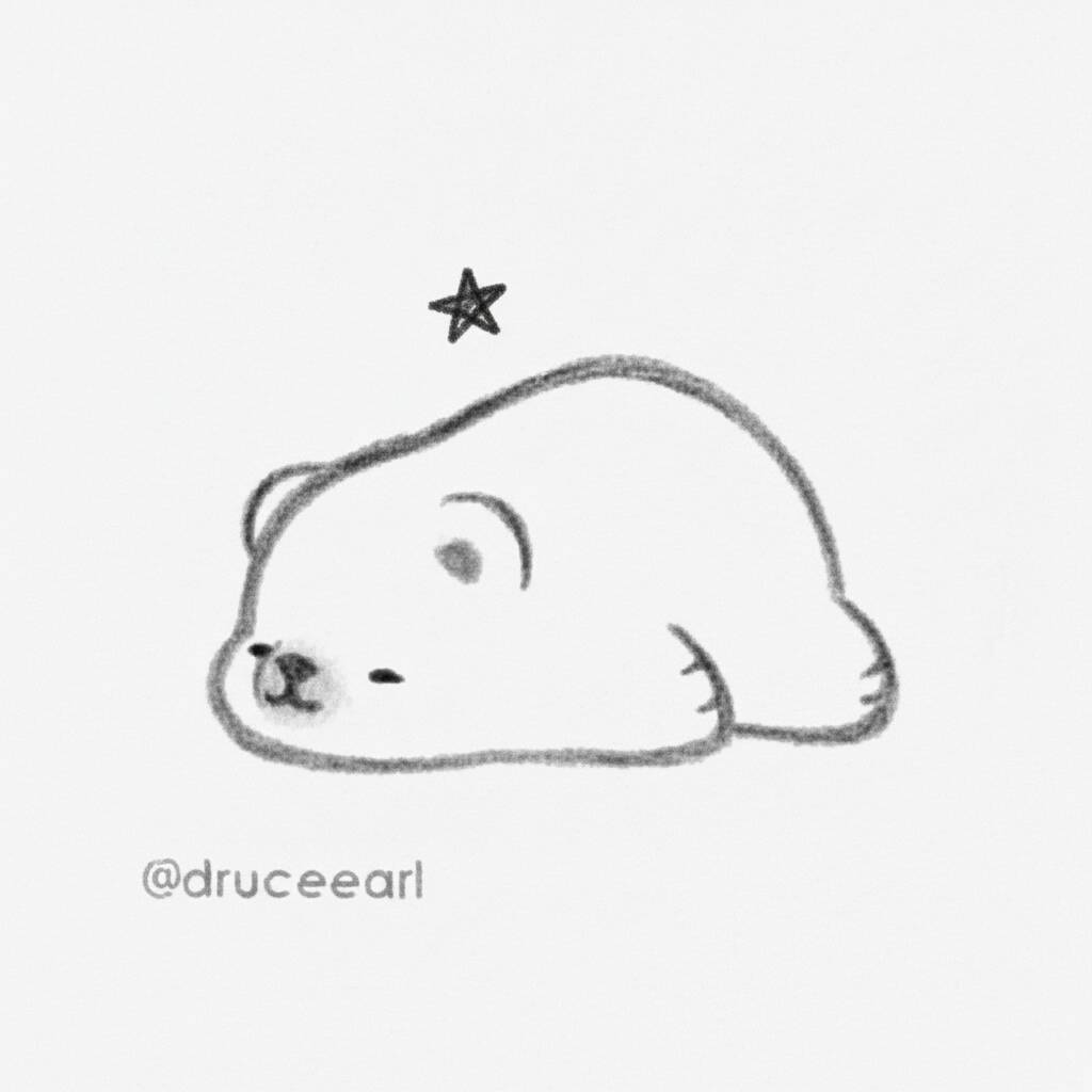 Desenho de urso fofinho deitado com uma estrela acima para colorir