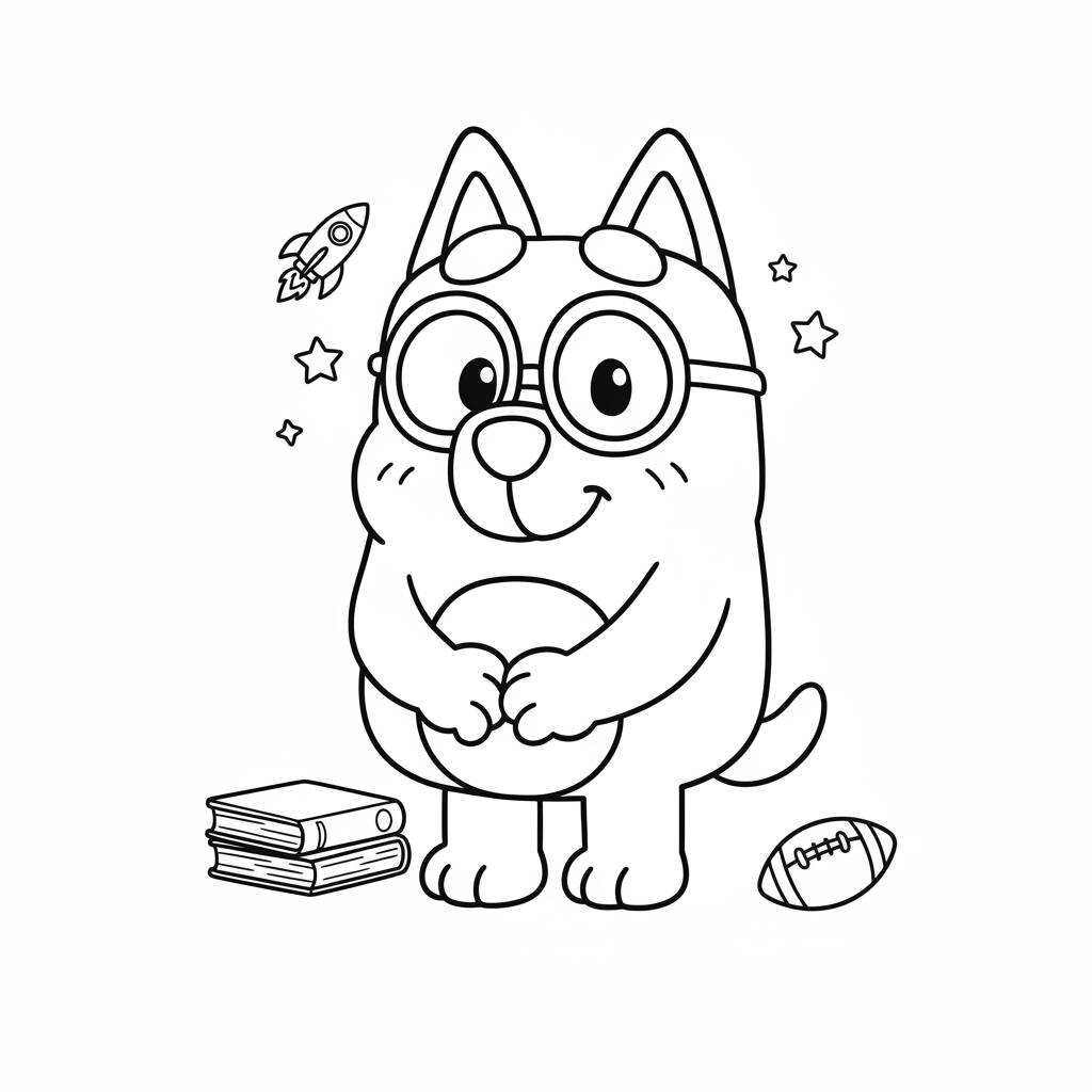 Desenho do Bluey com óculos para colorir