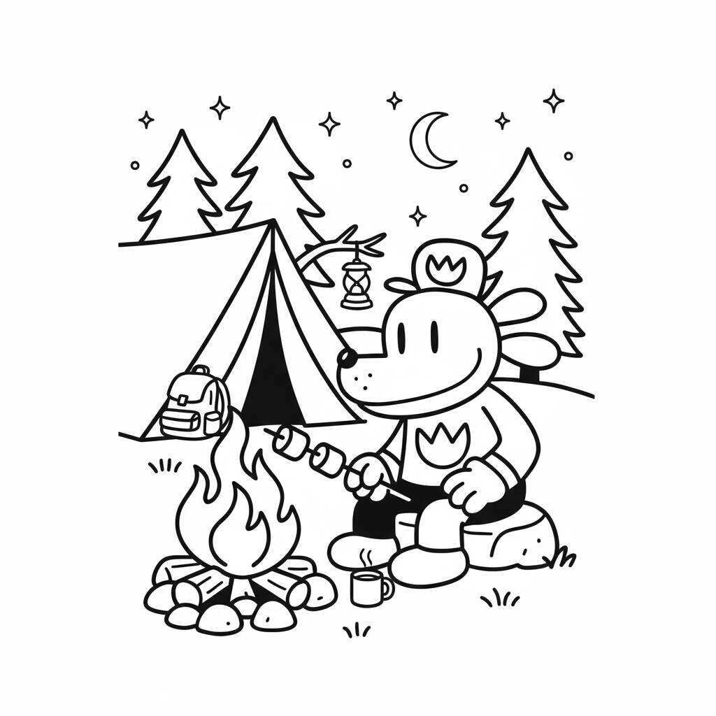 Desenho do Dog Man acampando para colorir