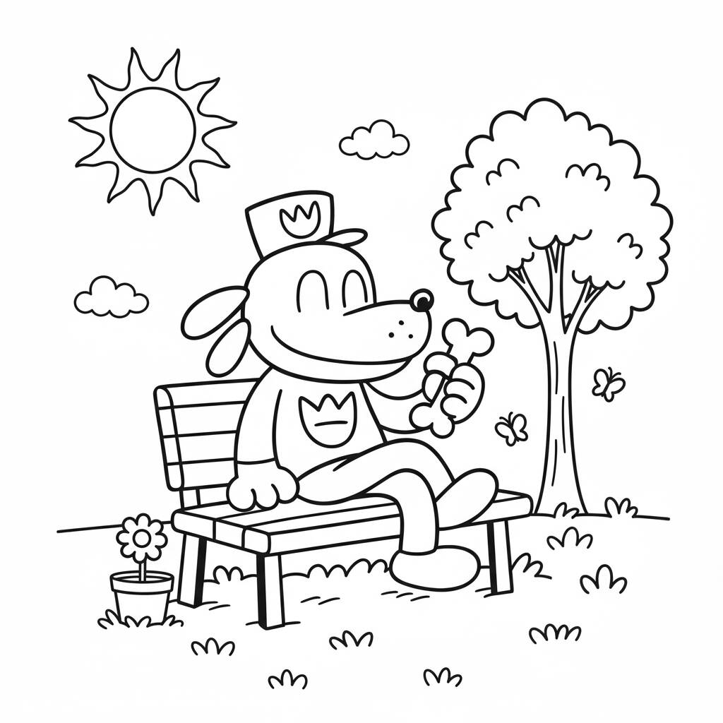 Desenho do Dog Man descansando no parque para colorir