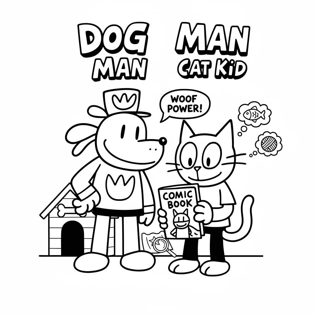 Desenho do Dog Man e Cat Kid para colorir