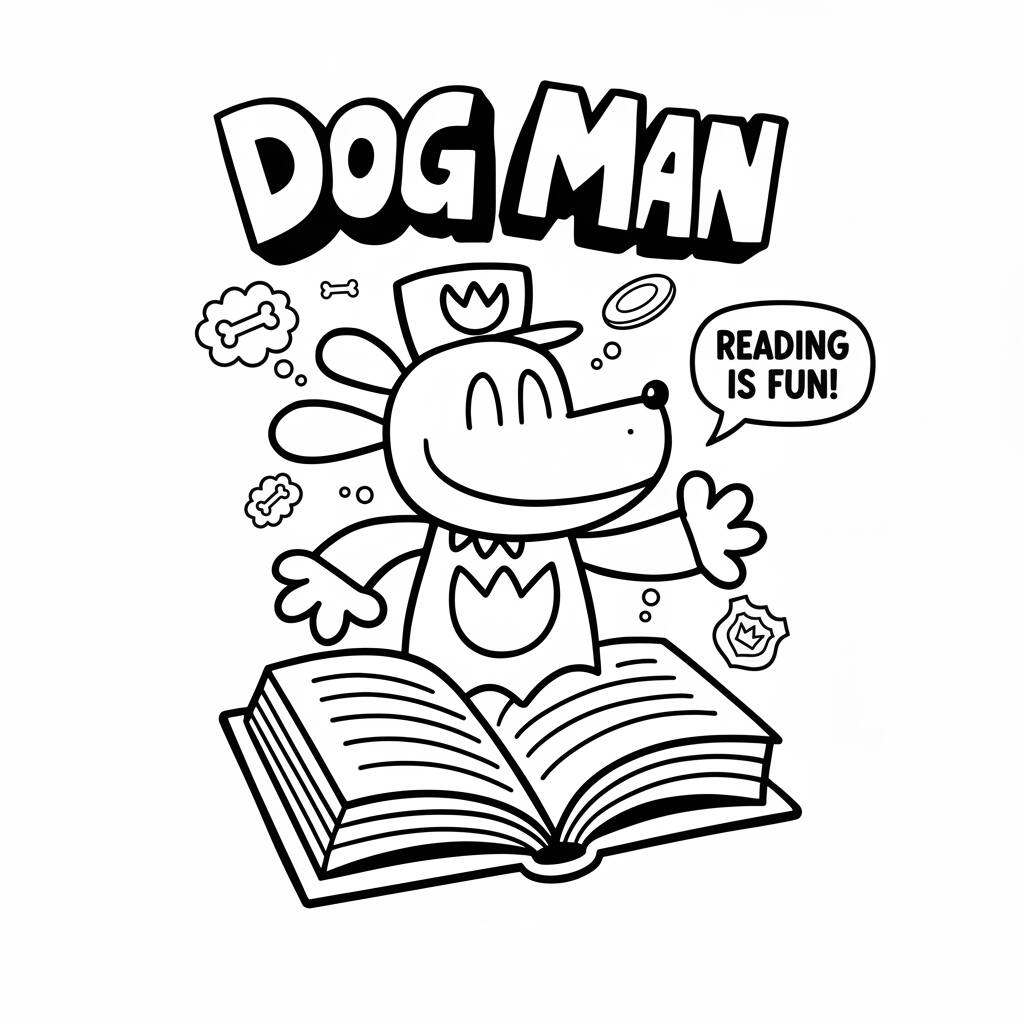 Desenho do Dog Man lendo para colorir