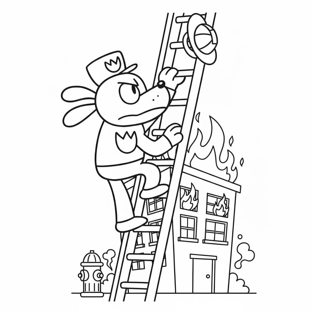 Desenho do Dog Man lutando contra o fogo para colorir