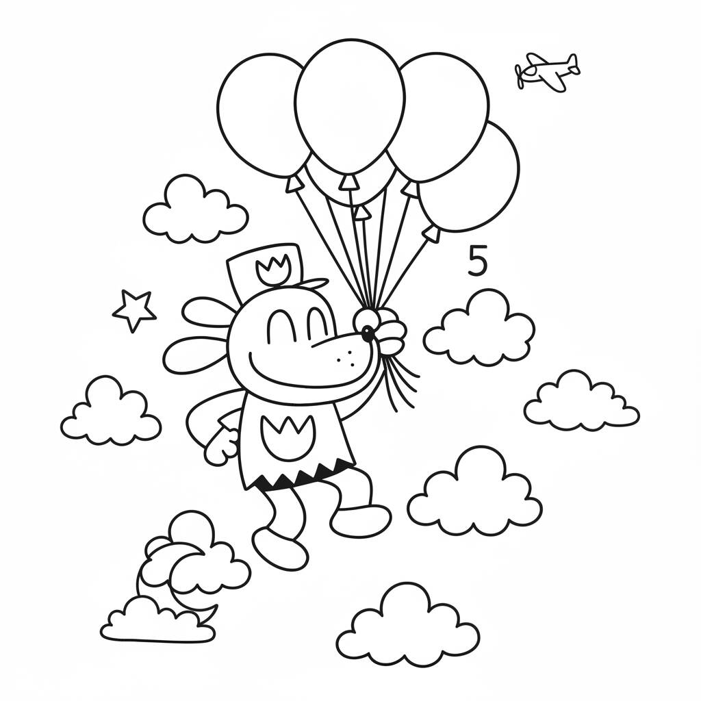Dibujo de Hombre Perro sosteniendo globos para colorear